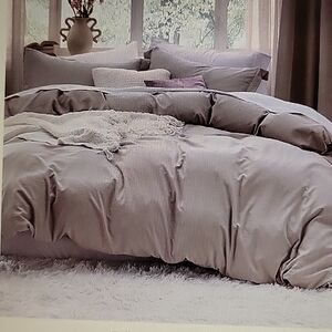 Bedsure tan 3 piece duvet cover set Full 80x90" zip close 2 shams prewashed New